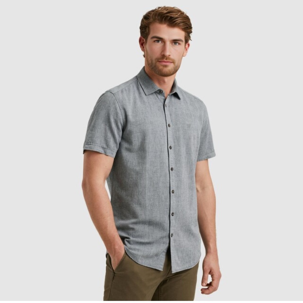 VINCE Men's Gray Short Sleeve Linen Shirt